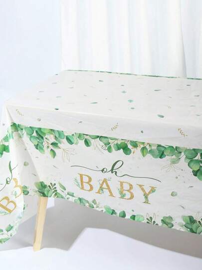 3pcs 137*274CM/54*108IN Disposable Table Cover, Fresh Eucalyptus Leaf Pattern Tablecloth, Suitable For Various Theme Parties And Daily Decoration