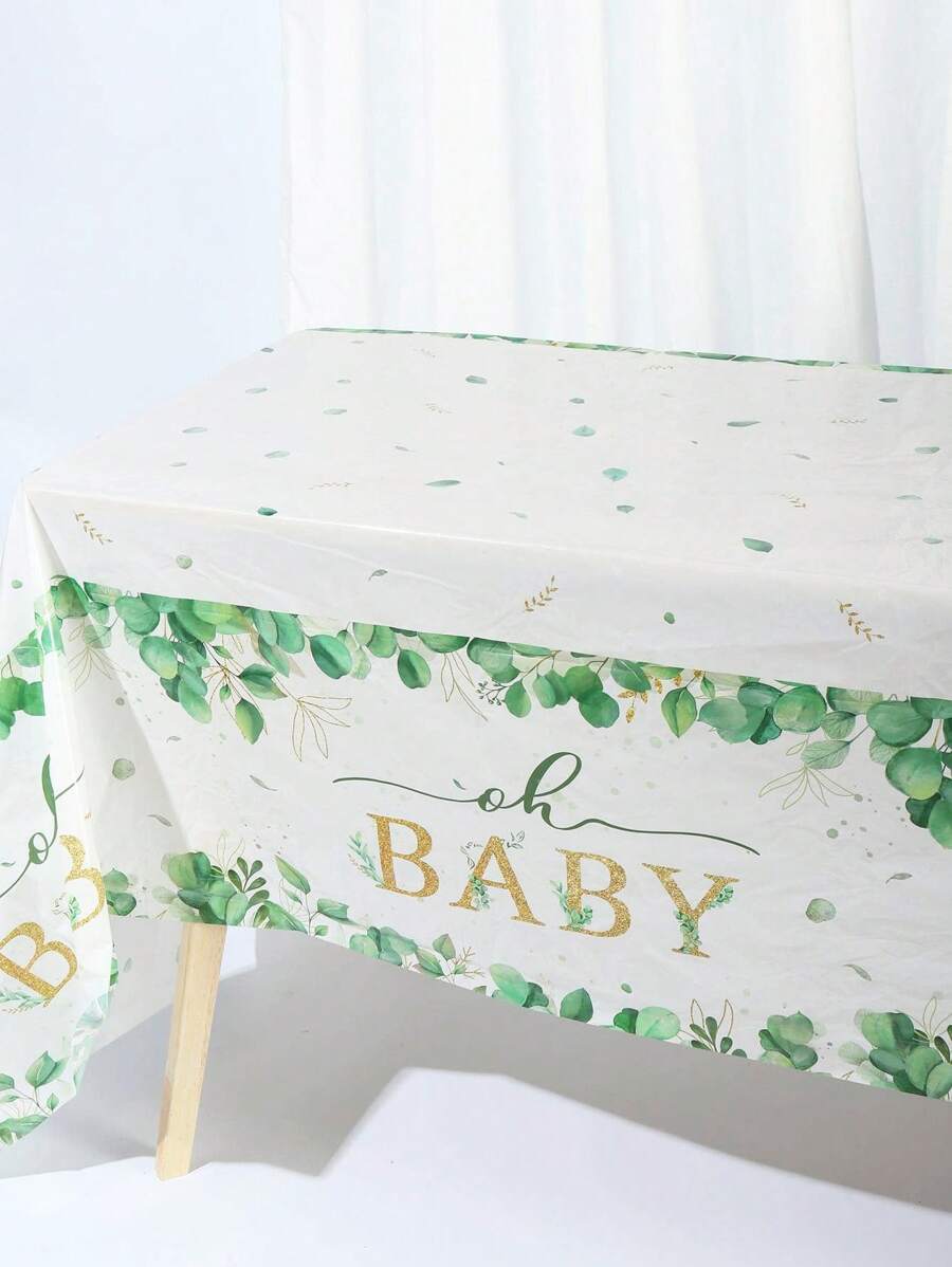3pcs 137*274CM/54*108IN Disposable Table Cover, Fresh Eucalyptus Leaf Pattern Tablecloth, Suitable For Various Theme Parties And Daily Decoration - Multicolor - View 1