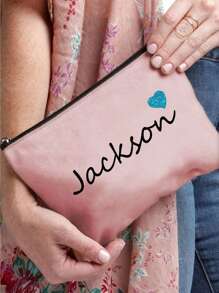 1个心形图案个性化化妆包，可机洗，女士便携式洗漱包，拉链旅行收纳盒，轻便可折叠化妆包，适合日常使用、生日、节日、返校、夏季、海滩、旅行、通勤、学生、野餐、露营、日常收纳