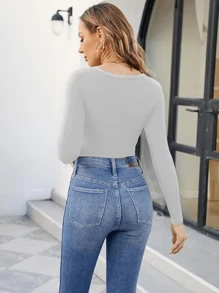 OUTBALL Womens Long Sleeve Scoop Neck Shirts Knit Tops Slim Fitted Tees Basic Casual Fall Outfits