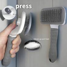 1pc Dog/Cat Hair Brush, Flea Comb, Self-Cleaning Brush, Pet Grooming Brush, Massage Brush, Deshedding Tool, Fur Removal Brush, Pet Cleaning Tool, Hair Collection Tool, Dog Brush, Cat Brush, Pet Deshedding Brush, Animal Accessories, Pet Supplies, Non-Slip Stainless Steel Dog Comb, Cat Accessories