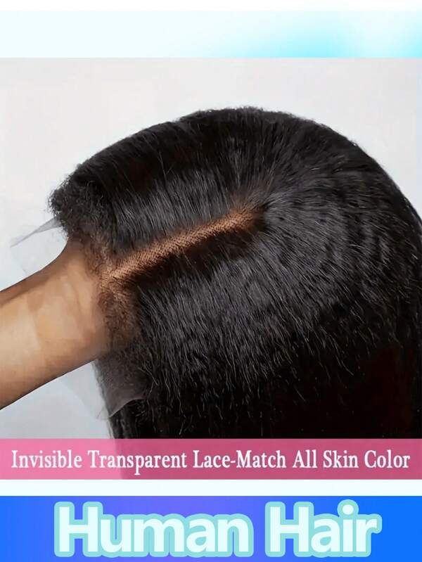 Kinky Straight 4C 4C Kinky Edges Brazilian Remy 13x4 Lace Front Wigs Pré-Plucked Transparente Grosso Yaki Lace Closure Wigs para mulheres Alta qualidade Natural aparência reutilizável e respirável