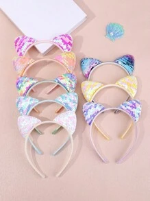 8 sztuk/1 szt. Nowe błyszczące cekiny Kocie uszy obręcz do włosów, słodka księżniczka opaska na głowę, festiwal/uroczystość/prezent urodzinowy, akcesoria do włosów - Wielokolorowe - Zobacz 2