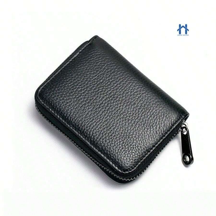 Women's Multi-Slot Zipper Card Holder Purse Colorful Leather - Black - View 1