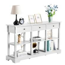 Console Sofa Table With Ample Storage, Retro Kitchen Buffet Cabinet Sideboard With Open Shelves And 3 Drawers, Accent Storage Cabinet For Entryway/Living Room Vintage White