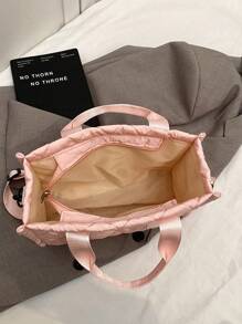 简约字母印花帆布手提包，女士新款休闲单肩包 - 粉色 - 查看 4