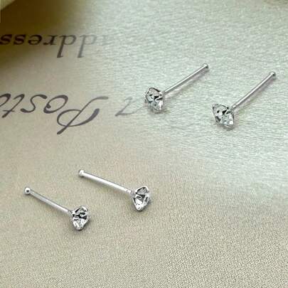 6pcs 925 Sterling Silver 2.0mm Cubic Zirconia Ball Nose Studs, Suitable Gift For Girlfriend