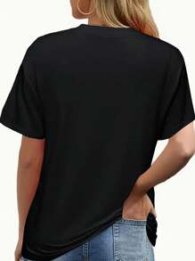 100% Cotton Women's T-Shirts 2026 With Sunset Coconut Tree Print, Fashionable Summer Women's T-Shirt, Casual, Comfortable, Soft, Sporty And Suitable For - 黑色 - 查看 3