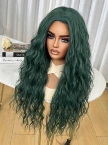 Tóc giả xoăn bồng bềnh dài 28 inch màu xanh lá cây, làm từ sợi tổng hợp, được thiết kế dành cho nữ, phù hợp cho các dịp lễ hội, hóa trang, Halloween, Giáng sinh và sử dụng hàng ngày. - màu xanh lá - Xem 5