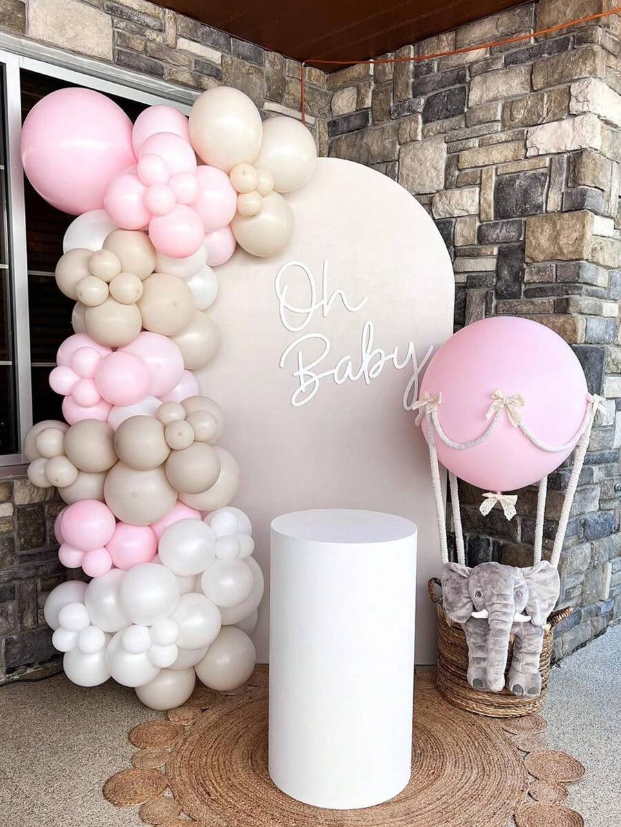 92 件粉色米色白色气球拱门花环套装 1 岁生日派对装饰气球套装洗礼婚礼新娘送礼会装饰 - 彩色 - 查看 1