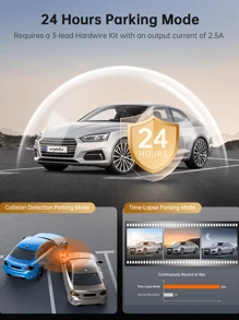 10'' Rear View Mirror Camera Full Touch Screen Mirror Dash Cam, Dual Camera Front 1080P And Rear 720P Backup Camera, App Control With WiFi, Voice Control, WDR Night Vision, 24 Hours Parking Mode, G-Sensor - 黑色 - 查看 6