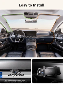 10'' Rear View Mirror Camera Full Touch Screen Mirror Dash Cam, Dual Camera Front 1080P And Rear 720P Backup Camera, App Control With WiFi, Voice Control, WDR Night Vision, 24 Hours Parking Mode, G-Sensor - 黑色 - 查看 8