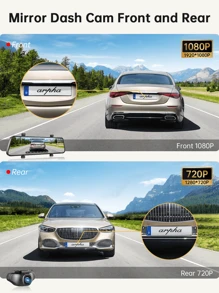 10'' Rear View Mirror Camera Full Touch Screen Mirror Dash Cam, Dual Camera Front 1080P And Rear 720P Backup Camera, App Control With WiFi, Voice Control, WDR Night Vision, 24 Hours Parking Mode, G-Sensor - 黑色 - 查看 3