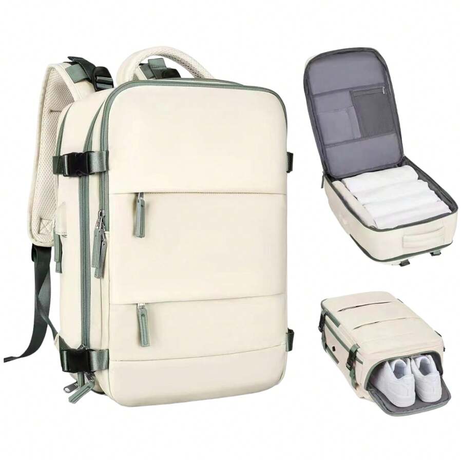 Travel Backpack For Airplane Cabin 45x36x20 For Vueling, Ryanair | Waterproof And Spacious Hand Luggage With Shoe Compartment | Multifunctional Anti-Theft Backpack For Travel And Business Trips(2210-001) - 米色 - 查看 1