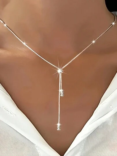 925 纯银优雅可调节 Y 形项链，适合女士，简约经典镀层设计，适合日常佩戴和度假，是完美的圣诞礼物
