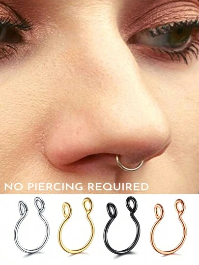 1Pc/3Pcs Fake Nose Ring Faux Piercing Jewelry 8Mm Fake Nose Ring Hoop For Faux Lip Septum Nose Ring Set Fake Lip Ring Lip Nail New No Need For Perforation