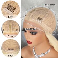 Light Blonde Body Wave Middle Part Synthetic Wigs Glueless Wavy 13X4X1 Lace Front Wig Natural Hair Line 28Inches 180% Density Heat Resistant Fiber Hair Wigs For Women Daily Party Cosplay Use - 淺金髮 - 查看 6