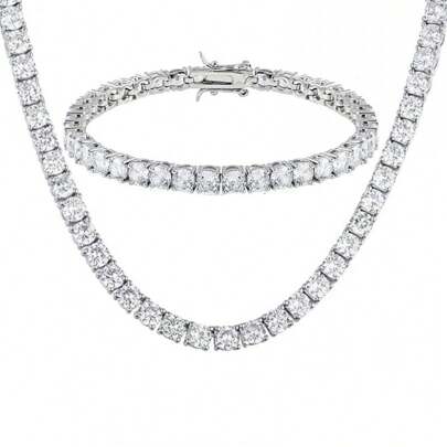 Tennis Necklace Bracelet Set 18K Gold Plated 5mm Round Cubic Zirconia Cut Faux Diamond Tennis Chain For Men