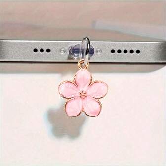 1 件粉色花形手机充电插头防尘塞 IOS 手机/Type-C/安卓