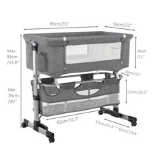 Baby Bedside Bassinet Sleeper With Wheels, Heigt Adjustable, For Infant/Baby/Newborn Girls & Boys 0-6 Months - Xám - Xem 6