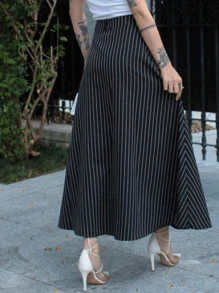 Women's Long Skirt - 黑色條紋 - 查看 2