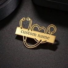 Custom Engrave Name Stethoscope Brooch Tooth Pins Stainless Steel Jewelry For Women Personalized Pins Doctors Nurses Gifts - Gold - View 4