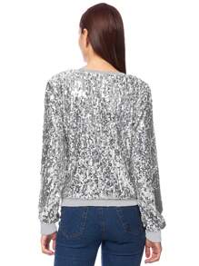 Sudadera de mujer con mangas largas, puños acanalados y detalles de lentejuelas y brillo - Plateado - Ver 2