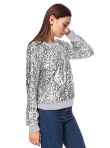 Sudadera de mujer con mangas largas, puños acanalados y detalles de lentejuelas y brillo - Plateado - Ver 5