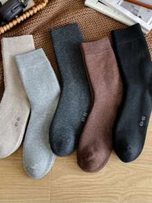 5 件装大码男士纯色深色中筒袜 - 平面设计，秋冬季保暖，简约时尚，百搭装扮 - 彩色 - 查看 15