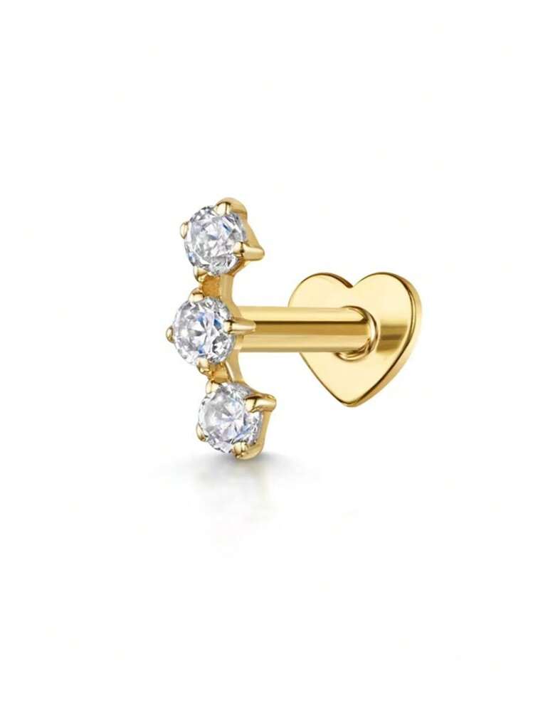 S925スターリングシルバー ハート&オクタゴンスター スタッズピアス、スレッド式軟骨ピアス、トレンディデザイン - Yellow Gold - 見る 20