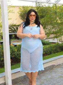 Women's Plus Size Beach Cover-Up With Side Slit - 藍色 - 查看 2