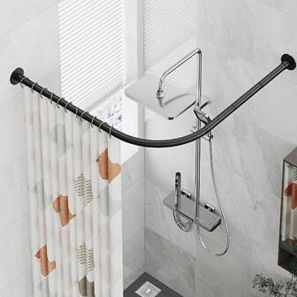 可调节弧形浴帘杆，L 型浴室转角淋浴轨道，可伸缩淋浴转角杆，适用于浴室家居浴室装饰秋季装饰浴室配件返校
