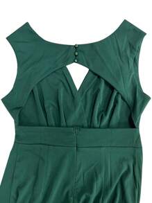 欧式时尚女装夏季短袖修身性感深V领开叉重工宴会婚礼派对礼服裹胸荷叶边纯色气质通勤婚礼宾客礼服女装春季女士正式晚宴礼服连衣裙、长袍、晚礼服 - 綠色 - 查看 5