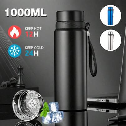 1L 大容量保温不锈钢水瓶，适用于冷热饮品 - 适用于户外、办公室和家庭真空保温杯 返校季 返校季