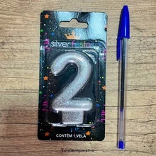 2 Velas De Aniversario Numero Prata Prateada Glitter Brilho - 20 anos - Visão 4