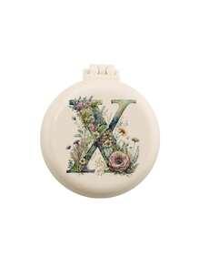 1个可爱26字母花卉婚礼专属迷你梳子，小巧便携迷你气垫梳，带折叠气囊按摩功能，内置镜子，旅行和露营必备 - 米色 - 查看 24