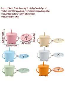 1pc Silicone Cup With 1pc Snack Lid, Infant Baby Training Cup, Anti-Spill Milk/Water Cup With Handles & Straw, Children Beverage Cup