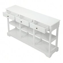 Console Sofa Table With Ample Storage, Retro Kitchen Buffet Cabinet Sideboard With Open Shelves And 3 Drawers, Accent Storage Cabinet For Entryway/Living Room Vintage White