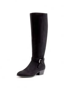 Women's Pointed Toe Casual Knee High Boots Pull On Side Zipper Comfortable Chunky Heel Boots - màu đen - Xem 5