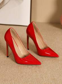 女士镜面亮面材质细高跟鞋 2024 新款女士红色高跟鞋，性感，派对装扮，尖头高跟鞋 - 紅色 - 查看 6