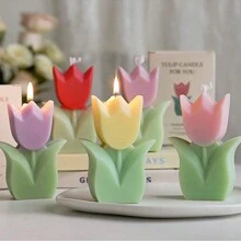 1 Tulip Candle Decoration, Tulip Shaped Aromatherapy Candle Decoration, Flower Aesthetic Paraffin Soy Wax Aromatherapy Candle Gift Suitable For Family Bedrooms, Birthdays, Weddings, Spring Easter Parties Gifts Graduation - Multicolor - View 6