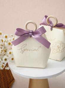 5PCS Gift Bag Wedding Favors Candy Box,For Mother's Day,Letter Graphic Bow Decor,Candy Gift Small Box Basket Jewelry Packaging Bags,Gift Wrapping Bag For Party,Gift For My Mother