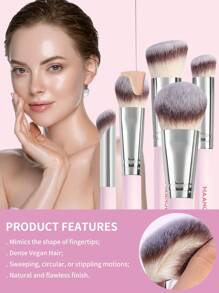 MAANGE 5pcs Professional Facial Makeup Brush Set With Loose Powder Brush Blush Brush Foundation Brush Contour Brush Nose Contour Brush,Makeup Tools With Soft Fiber For Powder,Liquid,For Easy Carrying,Brush For Travel.Gift For Women&Girls - 粉色 - 查看 6