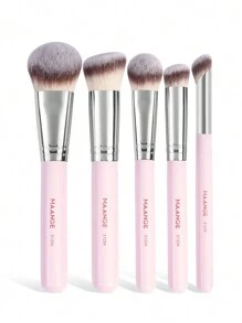 MAANGE 5pcs Professional Facial Makeup Brush Set With Loose Powder Brush Blush Brush Foundation Brush Contour Brush Nose Contour Brush,Makeup Tools With Soft Fiber For Powder,Liquid,For Easy Carrying,Brush For Travel.Gift For Women&Girls - 粉色 - 查看 4