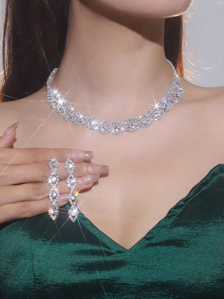 Bridal Jewelry Set Fashion Necklace Earrings Super Shiny Jewelry Set - Suitable For Women's Daily Wear, Weddings, Parties, Etc.