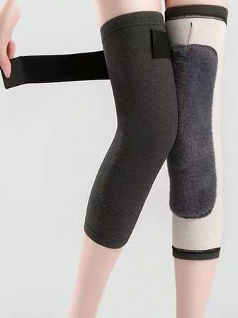 1pc Extra Long Thermal Fleece Knee Pads, Warm Knee Joint Brace With Straps For Men And Women, Autumn/Winter Leg Warmers
