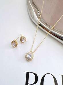 E.C SEMI JEWELLERY 1 KIT Women's Necklace And Earrings Set With Clear Zirconia Stone Plated - Vàng - Xem 4