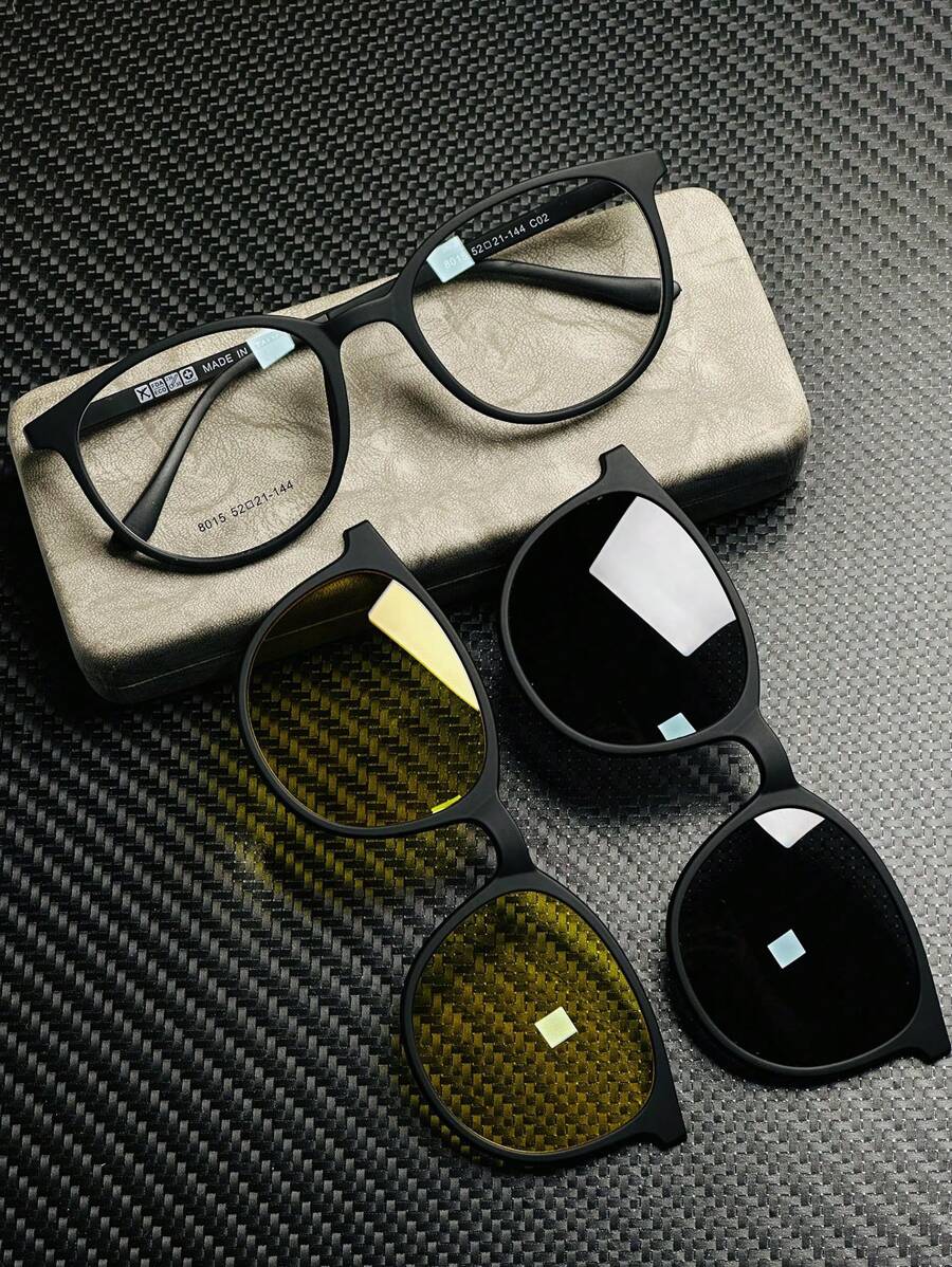 Round Clip On Glasses Frame TR-90 Material With Spring - 黑色 - 查看 1