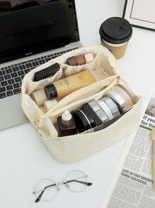 1个高档PU皮革复古压纹米色化妆包，时尚休闲便携化妆包，多功能大容量收纳包，可装钱包、口红、卫生巾、硬币、钥匙、有线耳机、数据线、充电器、耳机等，可爱洗漱包，旅行收纳包，适合女性、糖果爱好者、护士、学生、节日礼物、旅行必备、情人节礼物、房间装饰、钱包必备、女士化妆包、钱包必备物品、邮轮必备、设计师手提包、基础款、梳妆台必备、房间、可爱化妆包 - 白色 - 查看 7