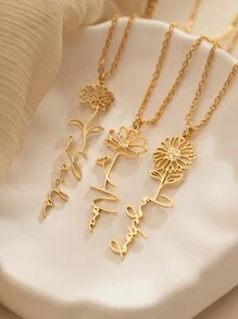 Dây chuyền khắc tên theo tháng sinh bằng thép không gỉ, mặt dây chuyền khắc tên thời trang dành cho nữ, phụ kiện cưới, du lịch, tiệc tùng, quà sinh nhật. - Hoa-vàng - Xem 8